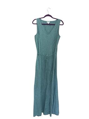 J.Jill Marine Linen Cotton V Neck Sleeveless Long Dress w/pockets Tall Sz L